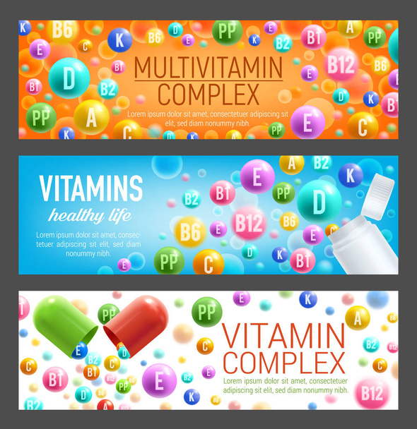 Vector banners van vitaminen en multivitaminen - Vector, afbeelding