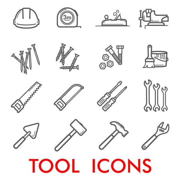 Vector thin line icons of repair work tools - Vector, Image