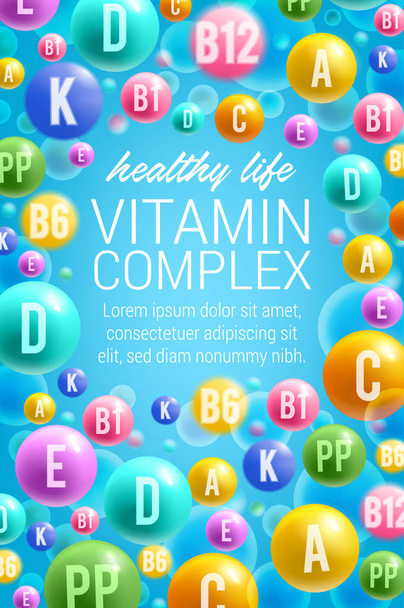 Vector poster of vitamins and multivitamins - Vector, Image