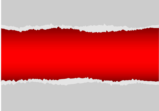 赤い背景のベクトル図に引き裂かれた現実的な灰色の紙. - ベクター画像