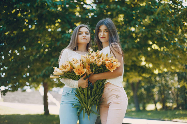 girls with bouquet - Photo, Image