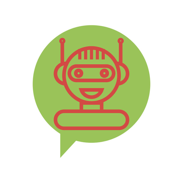 Red Line Chat Bot icono de la burbuja del habla. Concepto de Inteligencia Artificial. Sonriente Chatbot. Asistencia virtual de robot
 - Vector, imagen