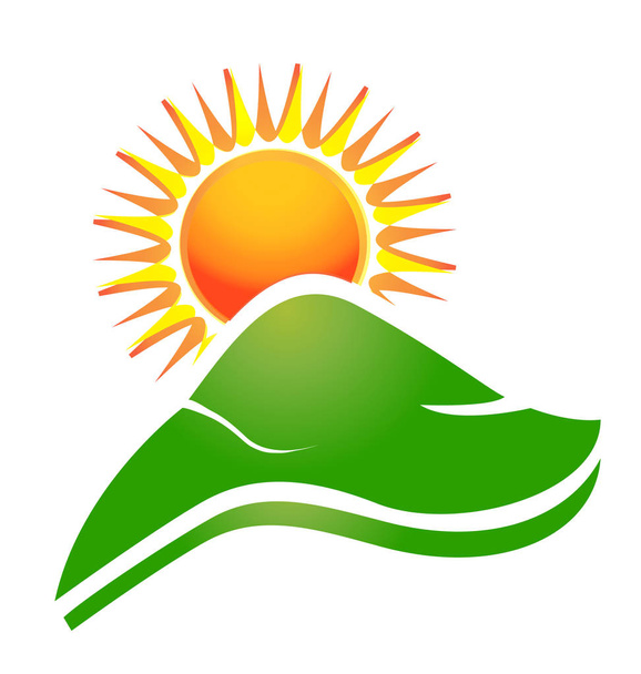 Sol com raios swoosh e logotipo colinas
 - Vetor, Imagem