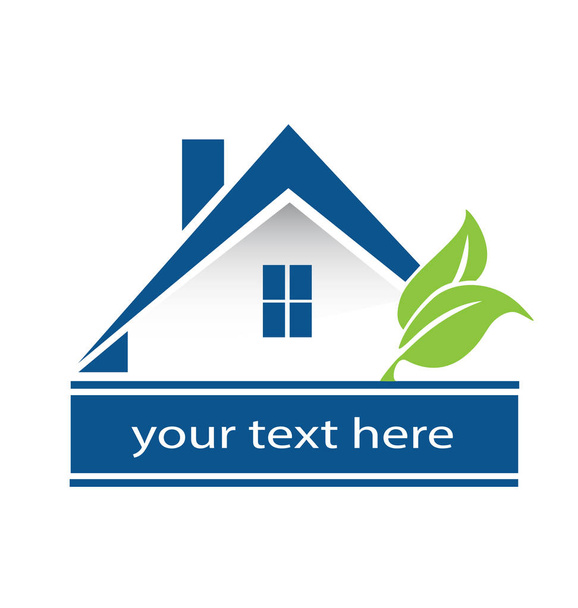 Casa azul con logo vector de hojas
 - Vector, imagen