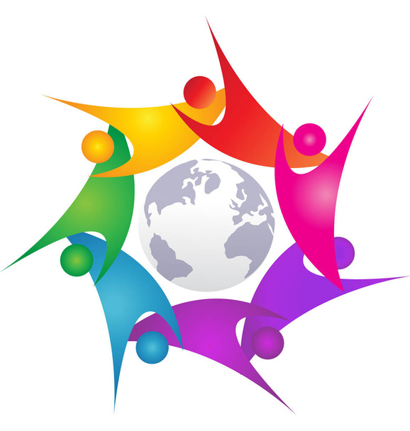 Praca zespołowa swoosh ludzi na całym świecie logo - Wektor, obraz