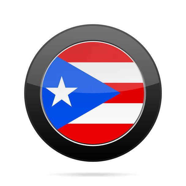 Ulusal bayrak Puerto Rico. Parlak siyah yuvarlak düğmesi gölge ile. - Vektör, Görsel
