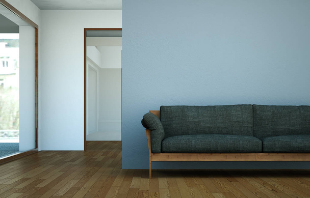 Interior design φωτεινό δωμάτιο με γκρι καναπέ - Φωτογραφία, εικόνα