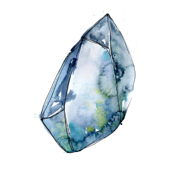 Blue diamond rock jewelry mineral.  Geometric quartz polygon crystal stone mosaic shape amethyst gem. Isolated illustration element. - Fotoğraf, Görsel