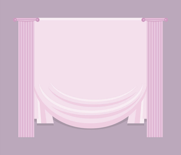 pink color classic columns and light pale pink canvas fabric curtain in the middle on a gray background vector illustration greek theater substrate ads - Vektor, obrázek