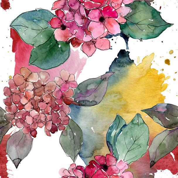 Hortensias colorés fleurissent dans un style aquarelle. Modèle de fond sans couture. Nom complet de la plante : hortensia. Aquarelle fleur sauvage pour fond, texture, motif d'emballage, cadre ou bordure
. - Photo, image