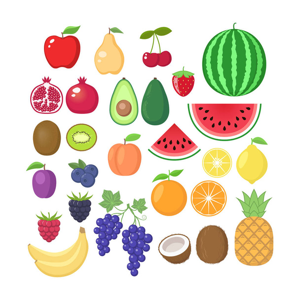 Diverse groenten-collectie. Vector vruchten tekenfilms instellen. Fruit clipart. - Vector, afbeelding