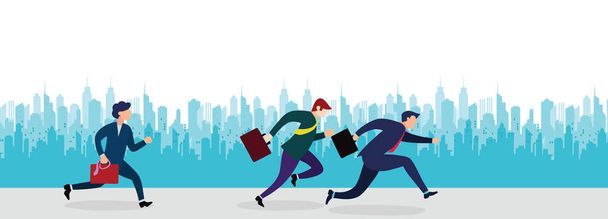 Business People Group Run to success running in the city street .Team Leader Competition Win Concept Flat Vector Illustration - Vector, Image