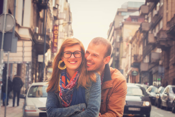 Young sweet couple outdoors - 写真・画像