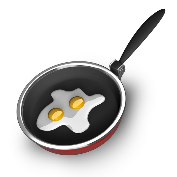 Beyaz arka plan üzerinde yüksek çözünürlüklü izole yumurta ile kızartma tavası. 3D görüntü - Fotoğraf, Görsel