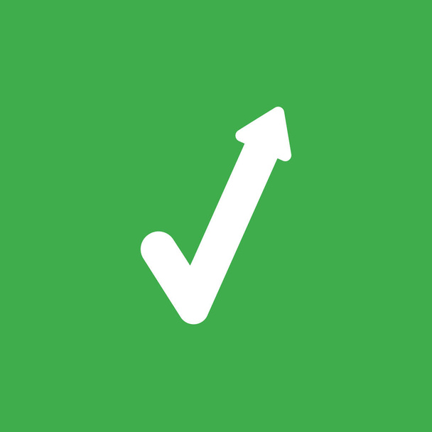 Icono de vector plano concepto de marca de verificación con flecha moviéndose hacia arriba sobre fondo verde
. - Vector, imagen