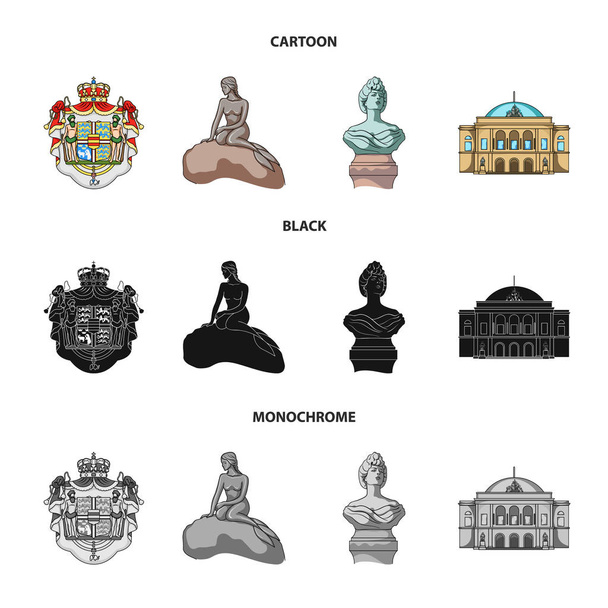 National, symbol, drawing, and other web icon in cartoon,black,monochrome style. Denmark, attributes, style, icons in set collection. - Vector, Image