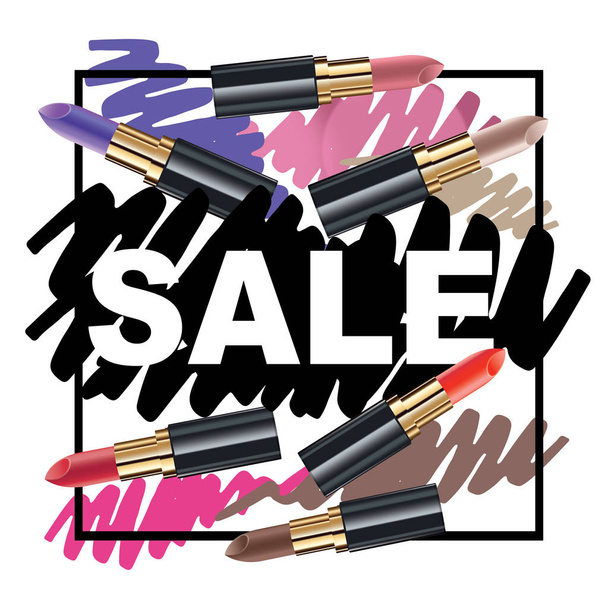 Banner de venta de lápiz labial de moda de color splash
 - Vector, imagen