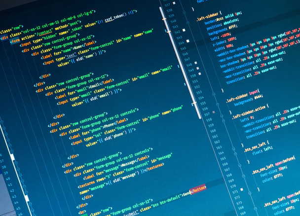 Код Css3 на синем фоне в редакторе кода, крупным планом
 - Фото, изображение
