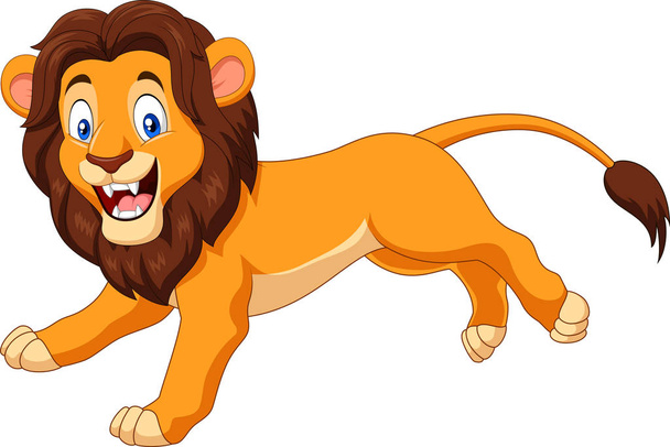 Cartone animato leone felice in esecuzione
 - Vettoriali, immagini