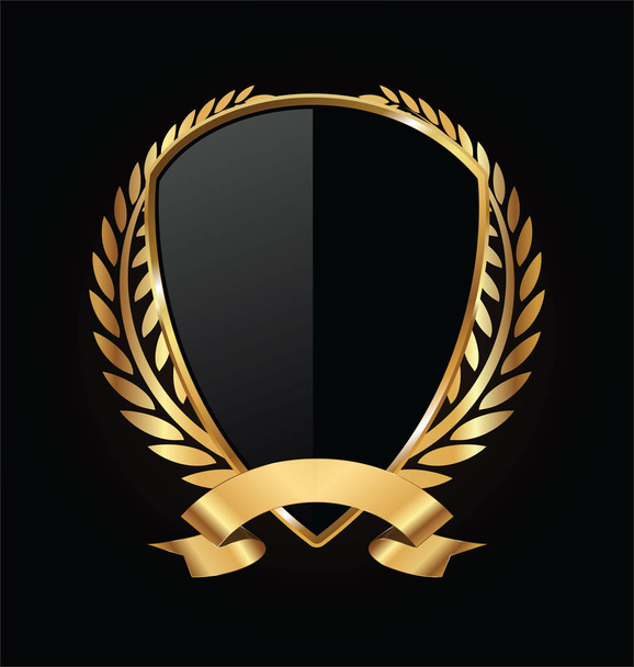 Gold and black shield with gold laurels - Вектор,изображение