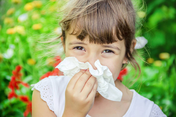 Seasonal allergy in a child. Coryza. Selective focus. nature. - Photo, Image