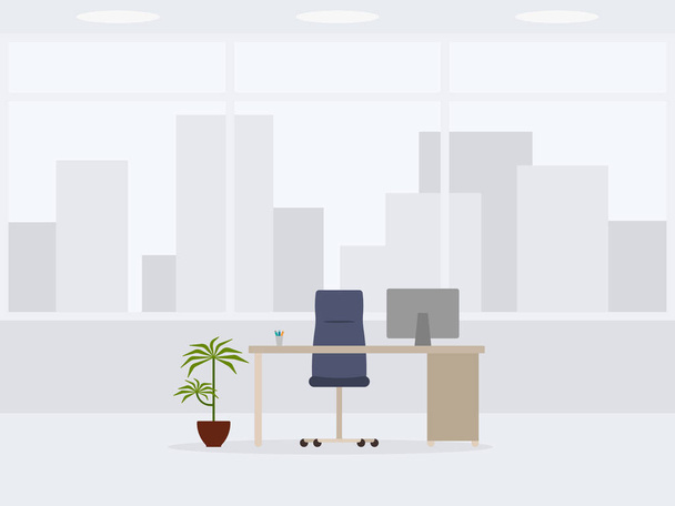 Diseño de moderna vista frontal de oficina vacía. Vector ilustración del lugar de trabajo
 - Vector, imagen