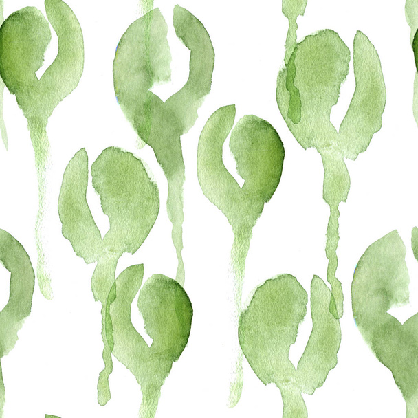 Watercolour seamless pattern with green poppy buds - Foto, afbeelding