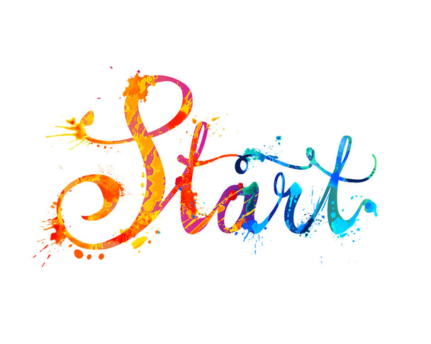 Start. Handgeschriebenes Vektorwort aus Regenbogen-Spritzfarbe - Vektor, Bild