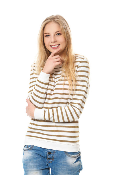Pretty teenage girl on white background - Фото, изображение
