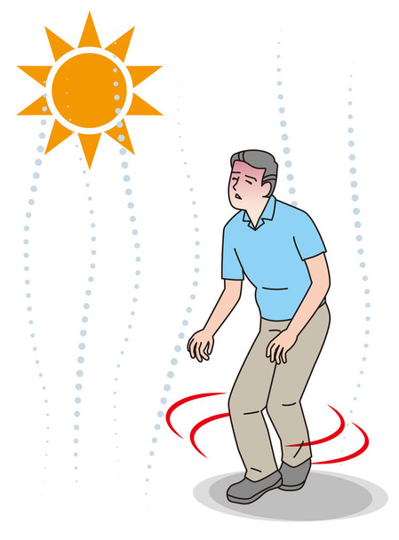 Symptome eines Hitzschlags bei älteren Menschen. Bewusstsein dumm. - Vektor, Bild