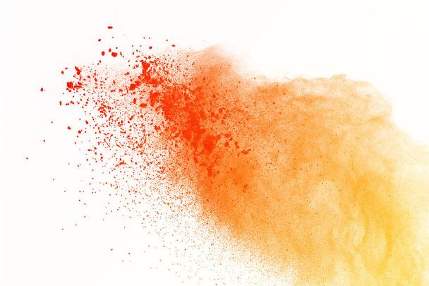 Colorful of powder explosion on white background. Colored powder explode on isolate background. Paint Holi. Colorful cloud splash. - Foto, afbeelding