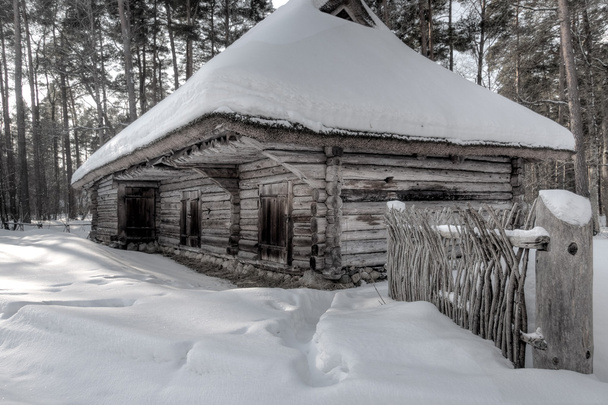 Old blockhouse in winter in forest - Photo, Image