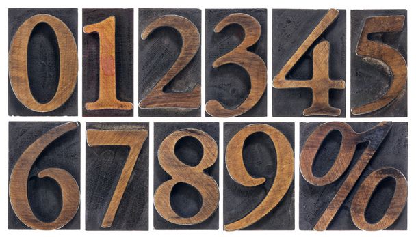 isolated numbers in wood type - Fotografie, Obrázek