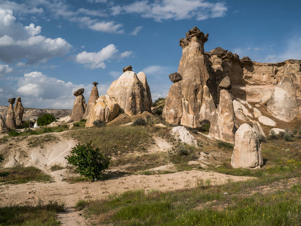 Cave house of Fairy Chimneys rocks mushroom in Pasabag, Monks Valley, Cappadocia, Turkey. - Фото, изображение