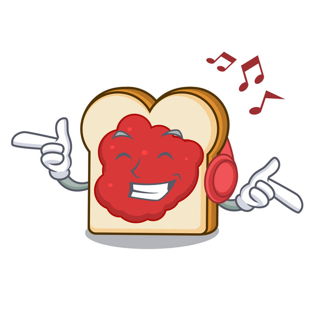 Listening music bread with jam mascot cartoon - Вектор,изображение