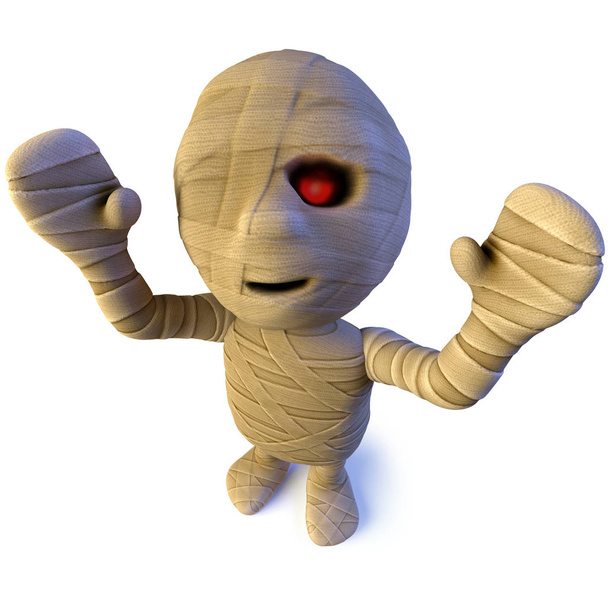 3d render of a funny cartoon Egyptian mummy monster character waving its arms in the air - Photo, Image