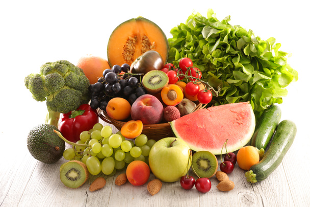 Obst und Gemüse im Hintergrund, Nahaufnahme - Foto, Bild
