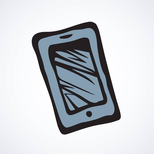 Κενό pc lcd μιλήσουμε touchphone σε λευκό φόντο. Δεδομένων Wi-Fi sms app έννοια. Ελεύθερο γραμμή μαύρο μελάνι το χέρι συντάσσονται mobilephone έμβλημα λογότυπο σχηματικό στην τέχνη μοντέρνα doodle στυλ πένας σε χαρτί και χώρο για το κείμενο - Διάνυσμα, εικόνα