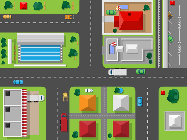 Векторный вид сверху с автомагистралей и множеством различных транспортных средств пробки
 - Вектор,изображение