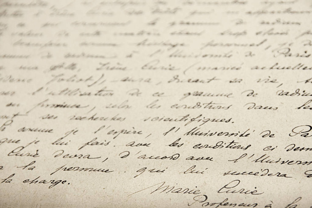 Marie Curie handwrited document - Foto, afbeelding