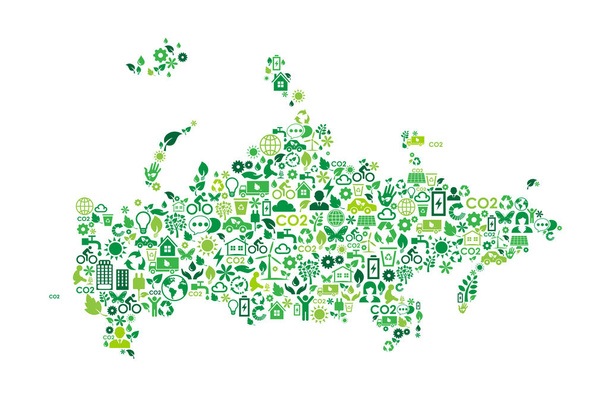 Rusia mapa protección del medio ambiente iconos concepto verde - Vector, Imagen