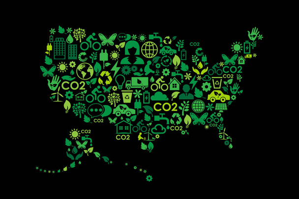 США карта охорони навколишнього середовища зелені концепція іконки  - Вектор, зображення