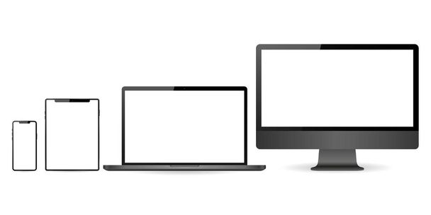 Conjunto Mockup de monitor realista, laptop, tablet e telefone
 - Vetor, Imagem