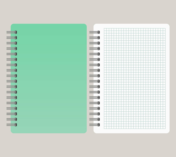 左サイドからバインディングと緑の表紙のメモ帳です。ベクトル illustratio - ベクター画像