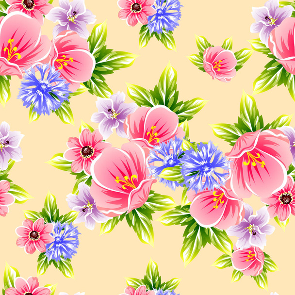 Seamless vintage style flower pattern. Floral elements in color - Vecteur, image