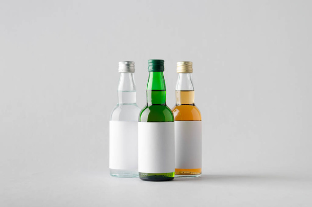 Miniature Spirits / Liquor Bottle Mock-Up - Three Bottles. Blank Label - Φωτογραφία, εικόνα