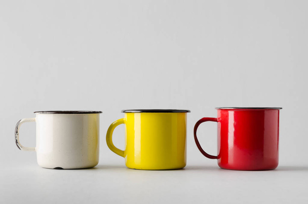 Enamel Mug Mock-Up - Three Mugs - Φωτογραφία, εικόνα