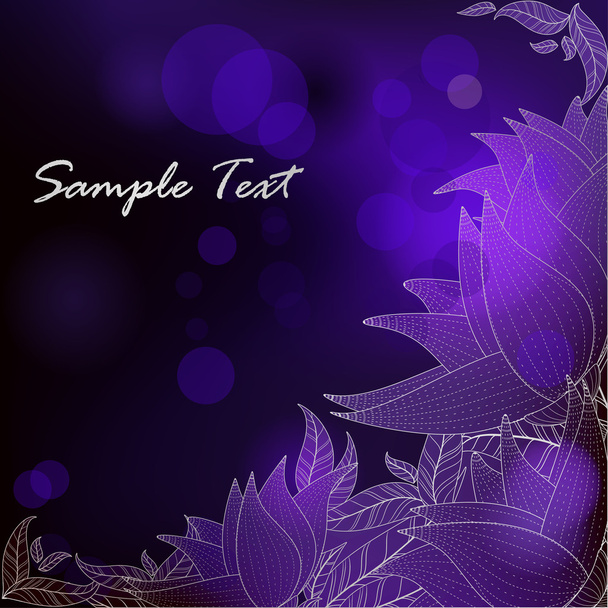 Deep blue vector background with purple stylized flowers - Vecteur, image