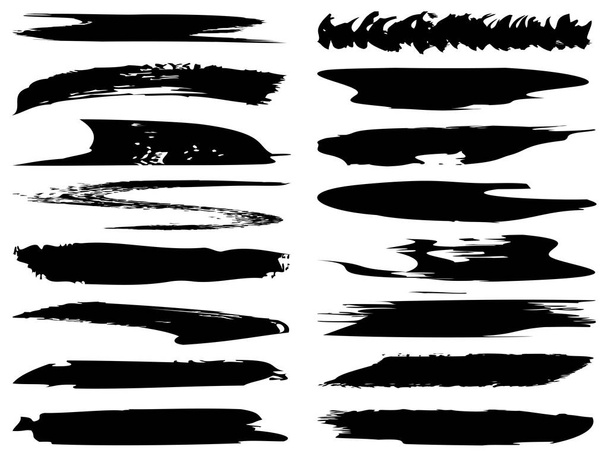 Vector collectie van artistieke grungy zwarte verf hand gemaakt creatieve penseelstreek set geïsoleerd op witte achtergrond. Een groep abstracte grunge schetsen voor design onderwijs of grafische kunst decoratie - Vector, afbeelding