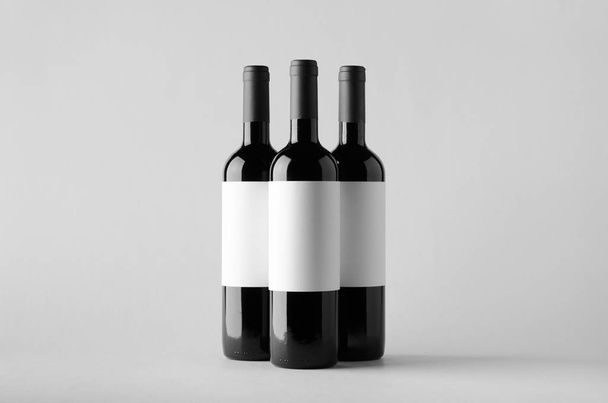 Wine Bottle Mock-Up - Three Bottles. Blank Label - Foto, Imagem